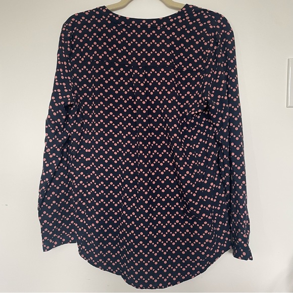 Anthropologie Maeve Woman Medium Navy Button Up Blouse Pink Polka Dots Business - Picture 2 of 14
